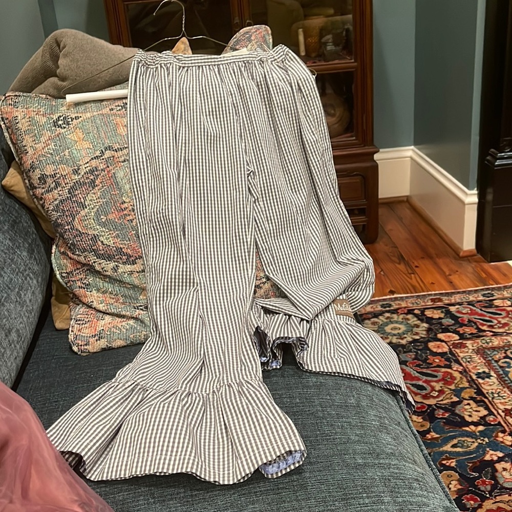Matilda jane gingham cotton pants, elastic waist back, adjustable buttons front